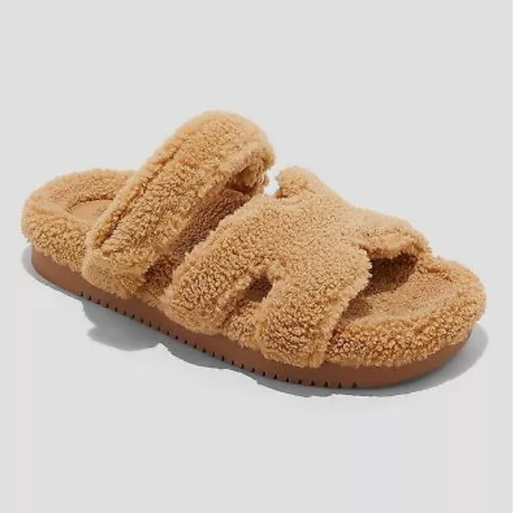 Wild Fable Hayley Shearling Sandals Slides NWT Tan